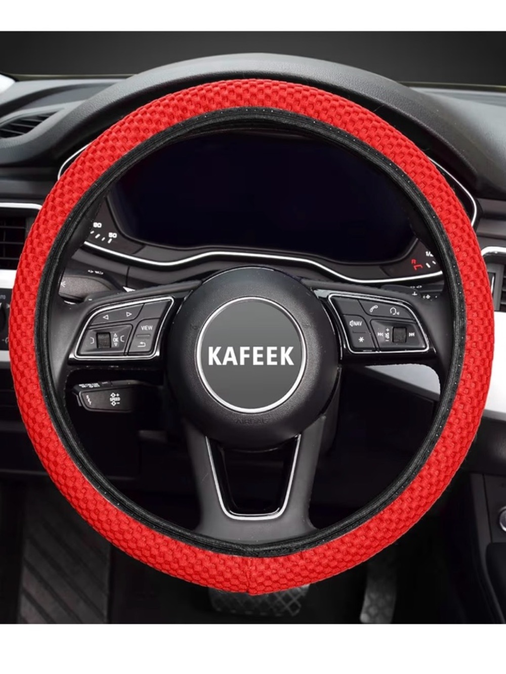 KAFEEK Red Textured Steering Wheel Cover
